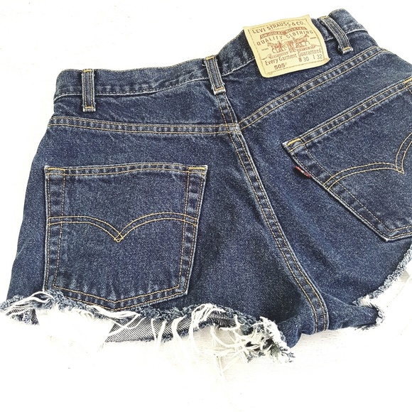 Levi's // 505 Cut Off High-Rise Dark Denim Shorts - Picture 4 of 8